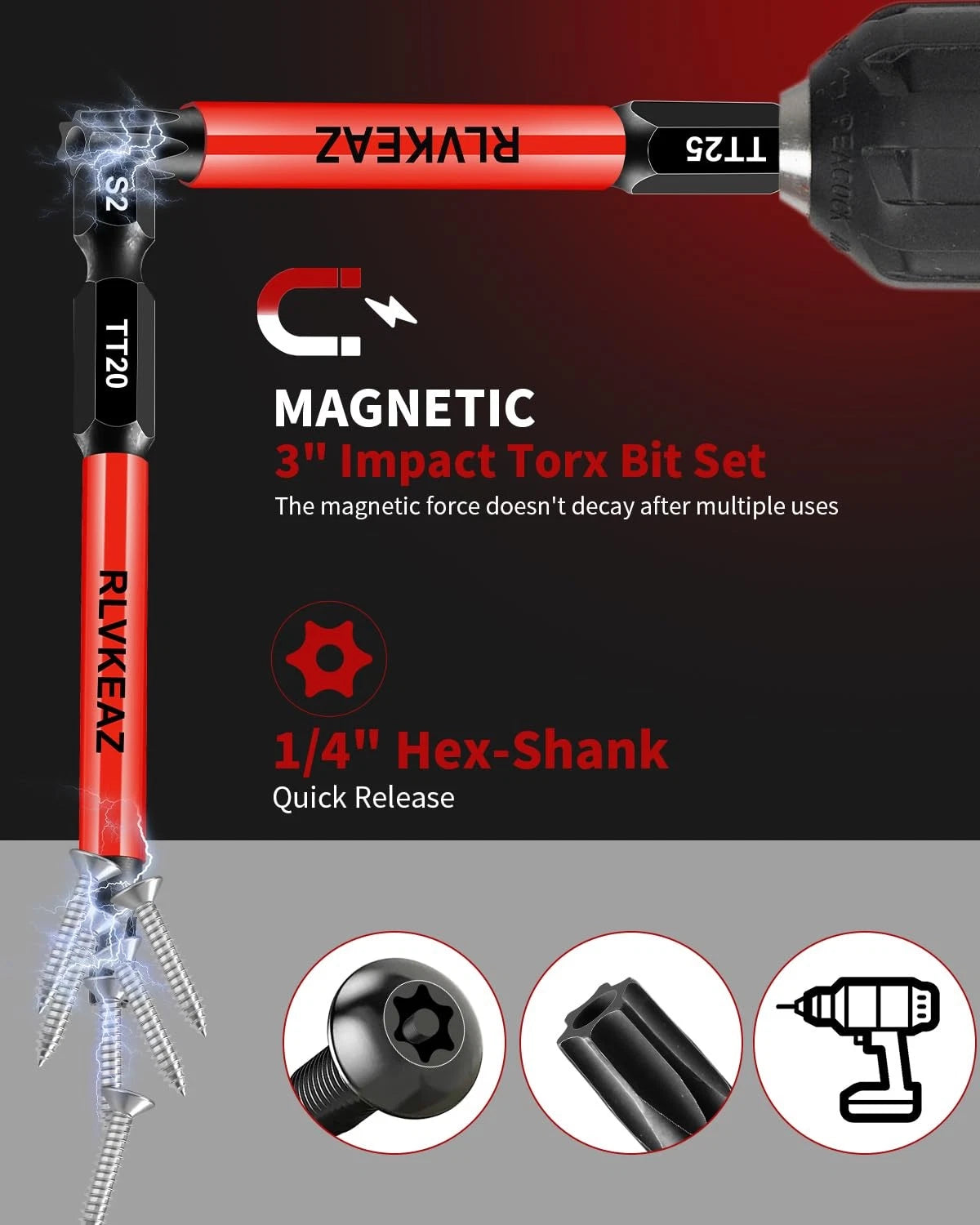 12-Piece Impact Security Torx Bit Set (T5-T40), 3-Inch Long S2 Steel...