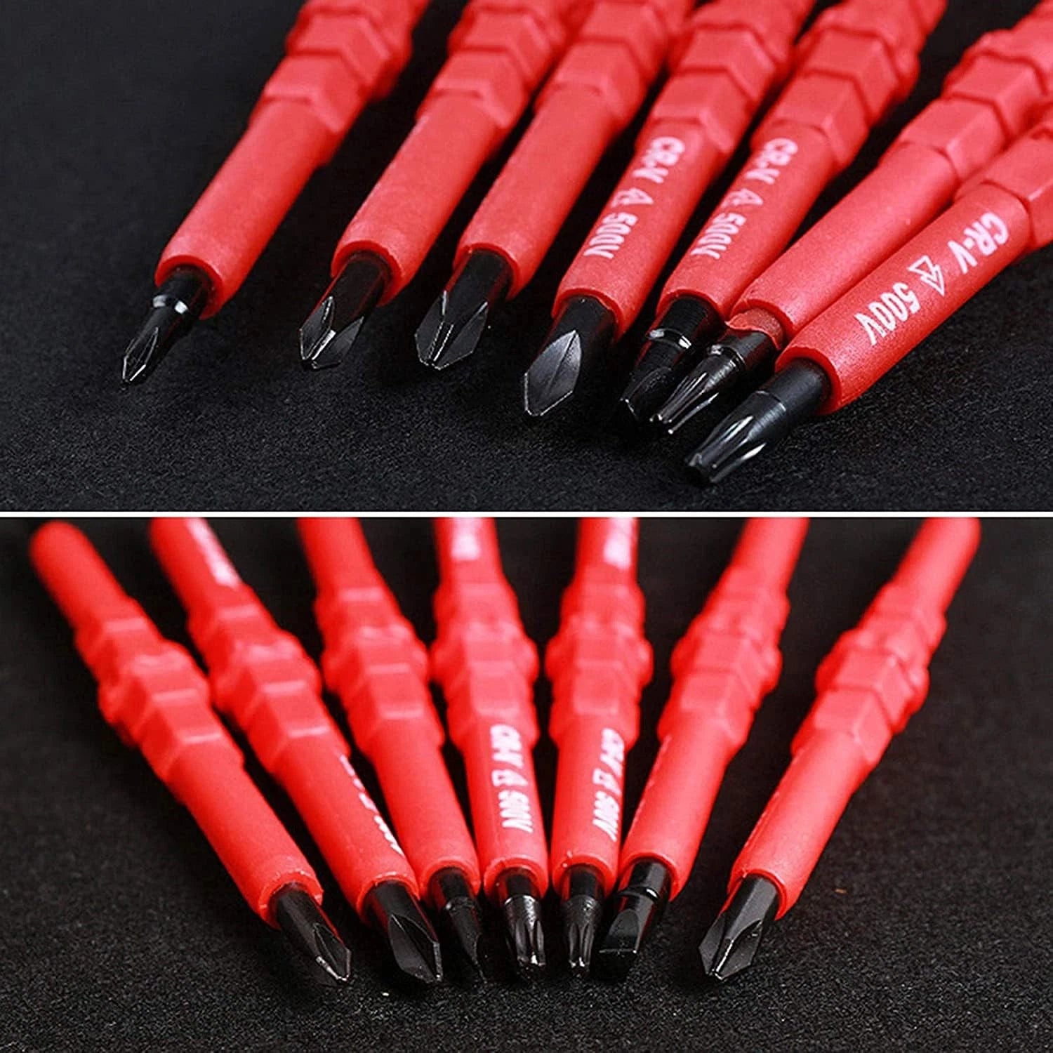 8Pc Insulated Screwdriver Set 500V Magnetic Tips Slotted Phillips Torx Black