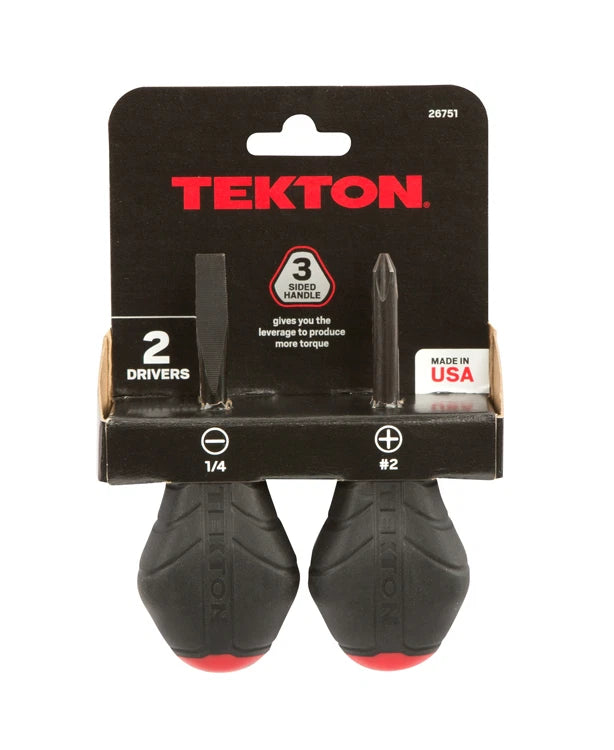 2-Piece Slotted and Phillips Stubby Screwdriver Set, USA made