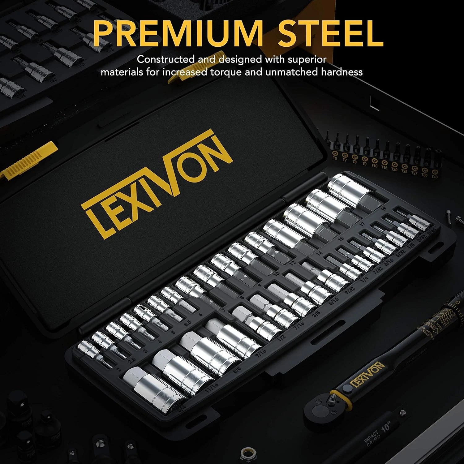 LEXIVON Master HEX Bit Socket Set, Premium S2 Alloy Steel | Complete 32-Piece,