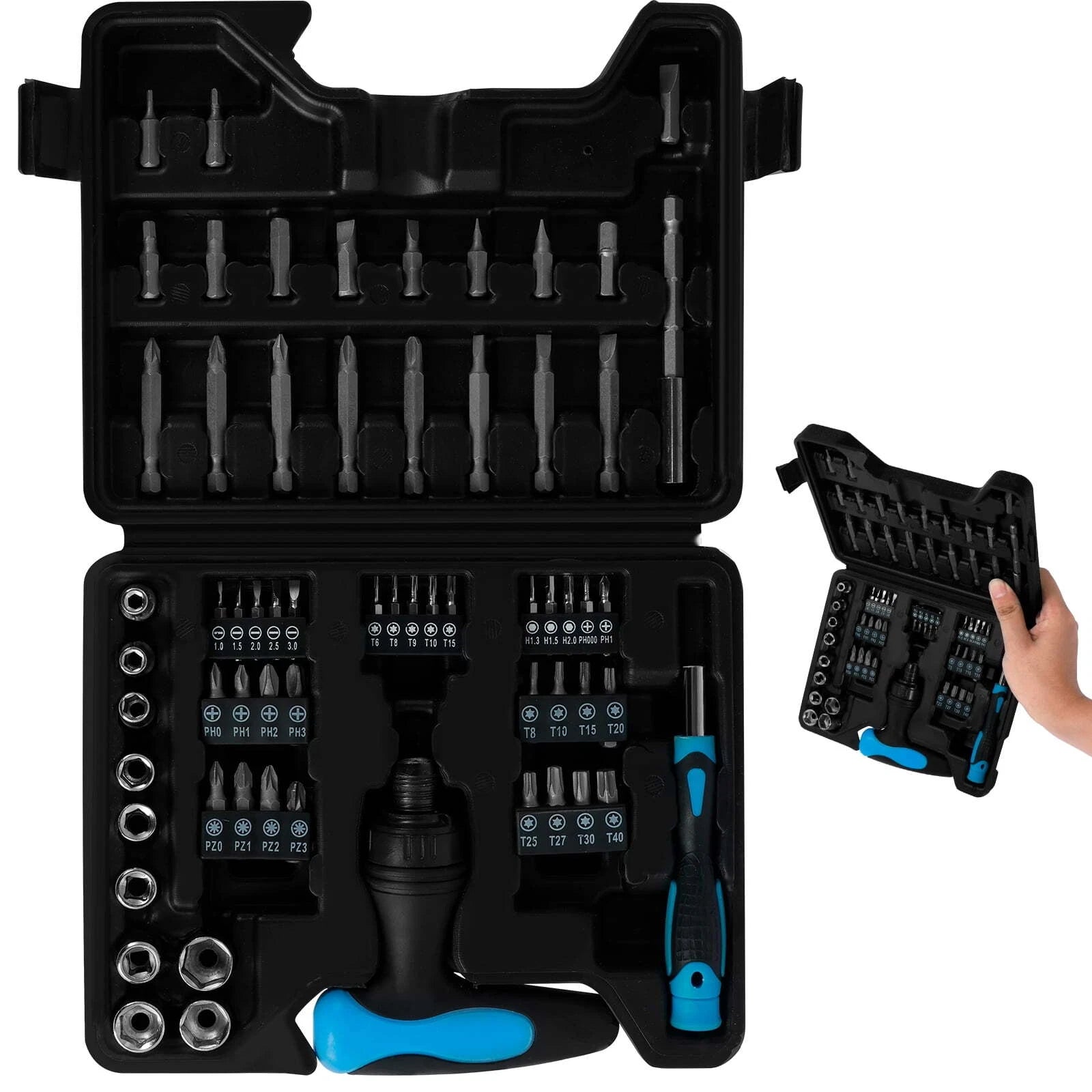 63-Piece Screwdriver Bit Set with Ratchet Wrench & Magnetic Home Repair Kit