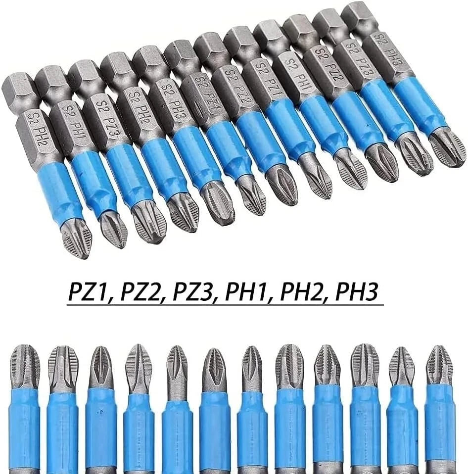 Fixinus 12 Pieces Magnetic Phillips & Pozidriv Screwdriver Bit Set, 1/4 Inch Hex
