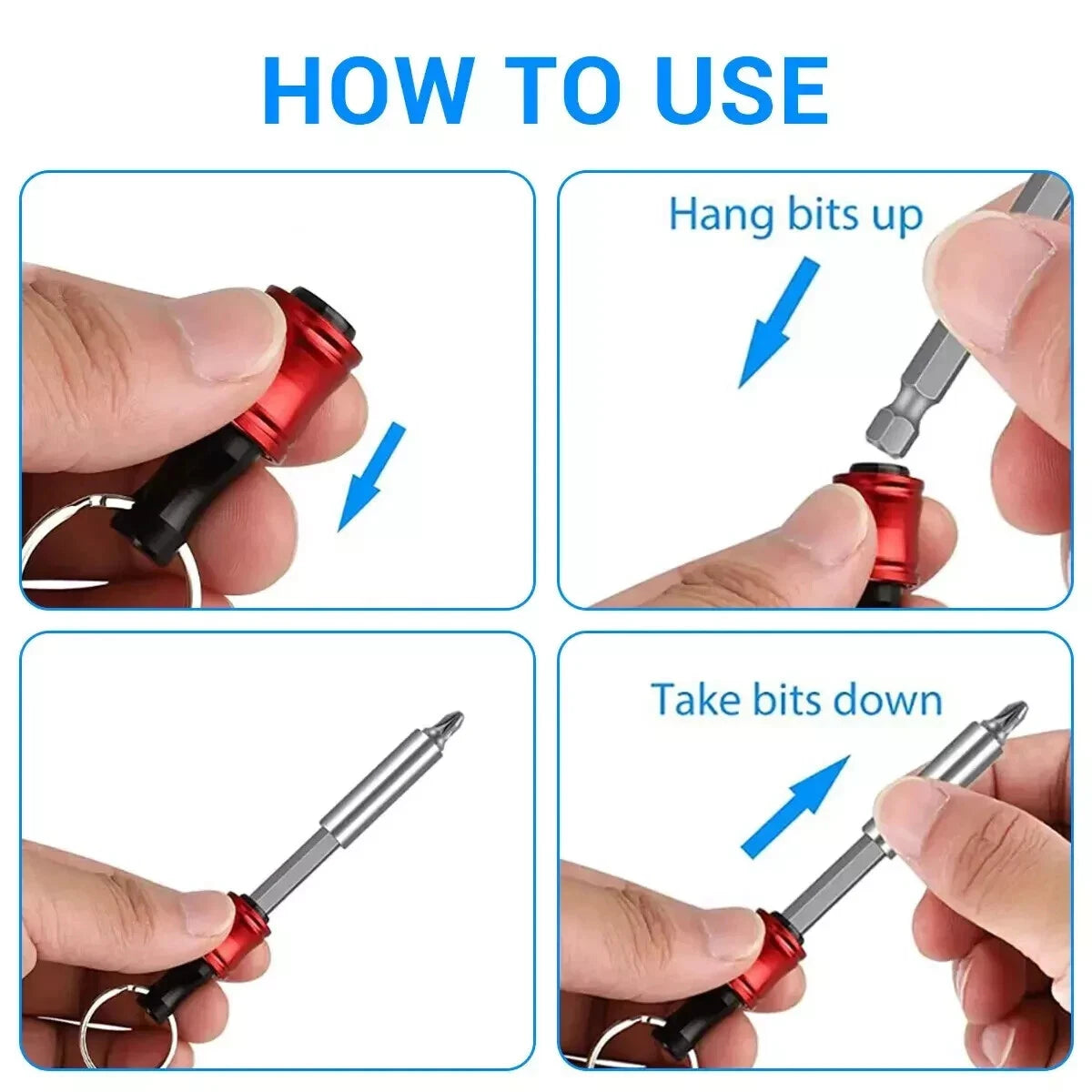 6Pcs 1/4" Hex Shank Quick Release Keychain Screwdriver Drill Bit Holder Bits Set