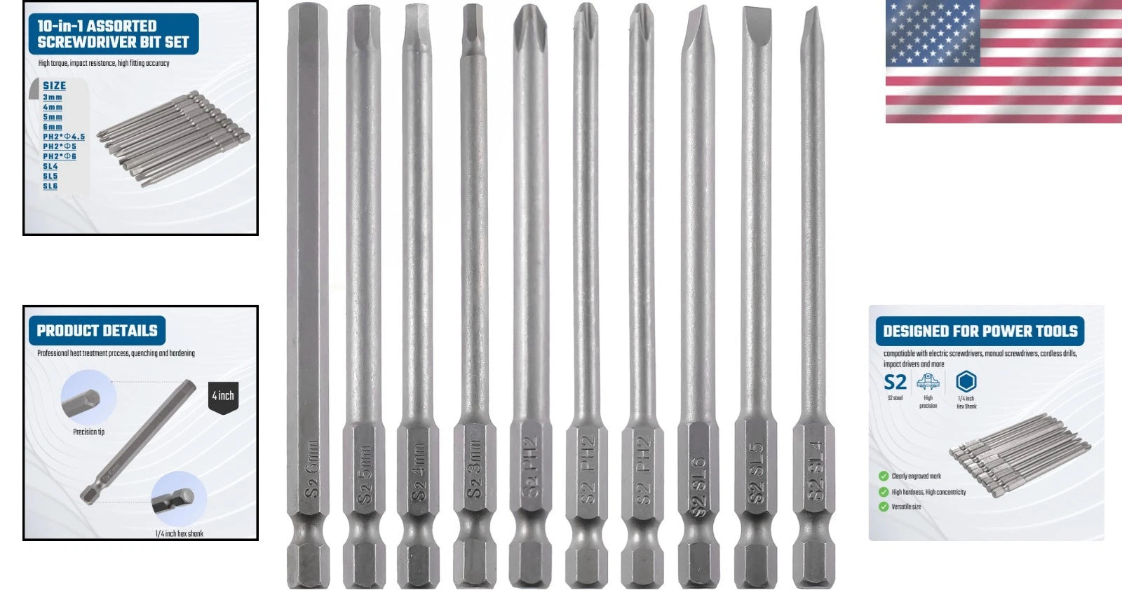 Durable 10-Piece S2 Steel Screwdriver Bit Set with Magnetic Tips - For All Tools