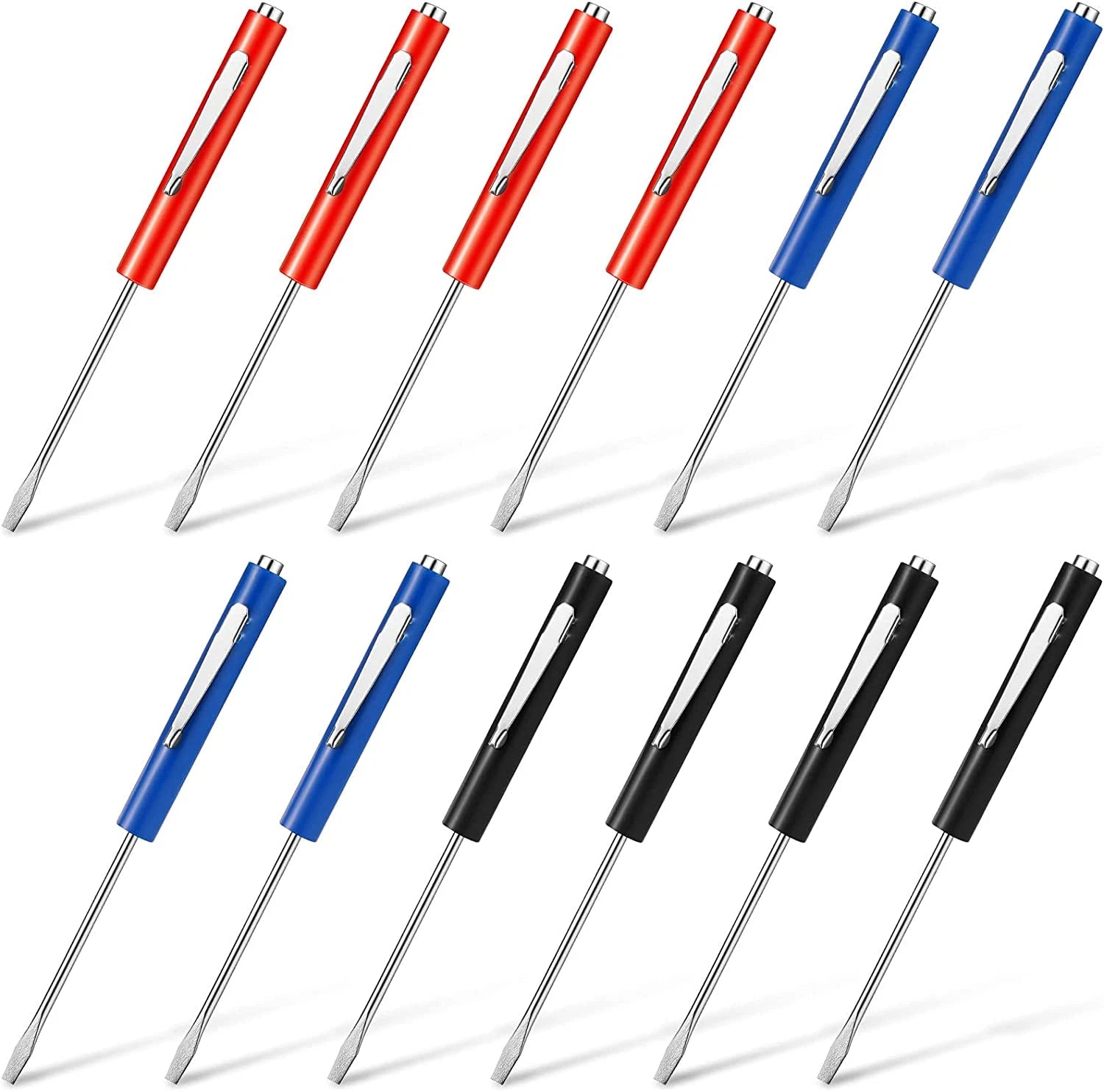 12 Pcs Pocket Screwdriver Magnetic with Single Blade Flat Head Mini Tops new