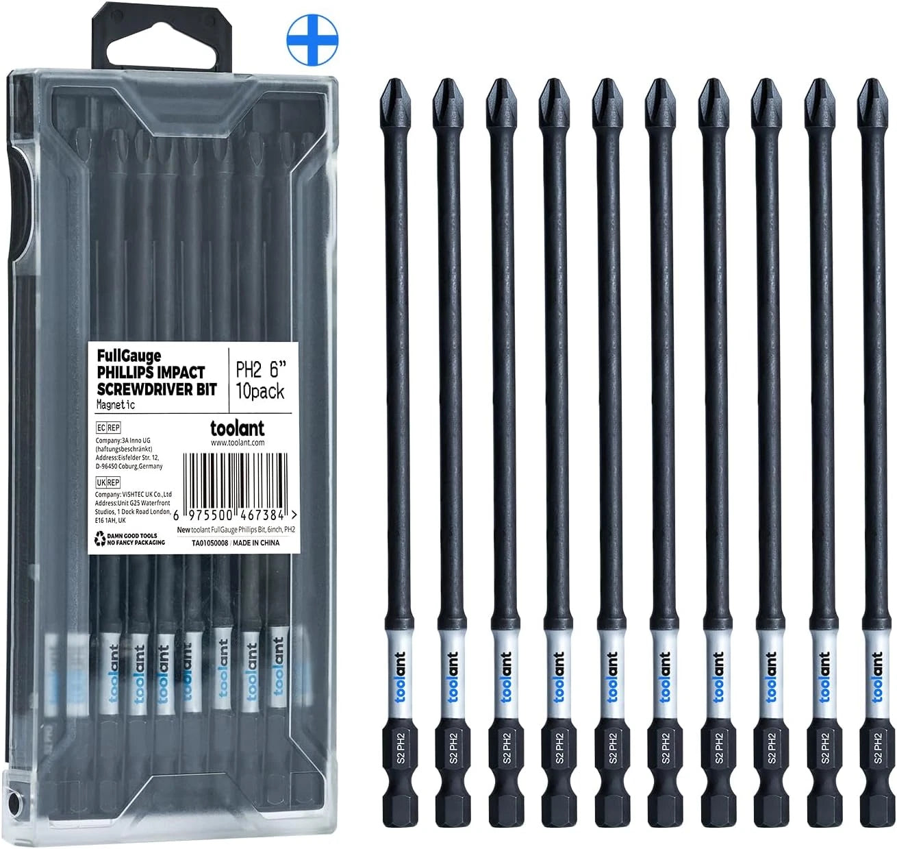 6 Inch Long Phillips Bit#2 Magnetic anti Slip Impact Screwdriver Bits Set,10Pcs
