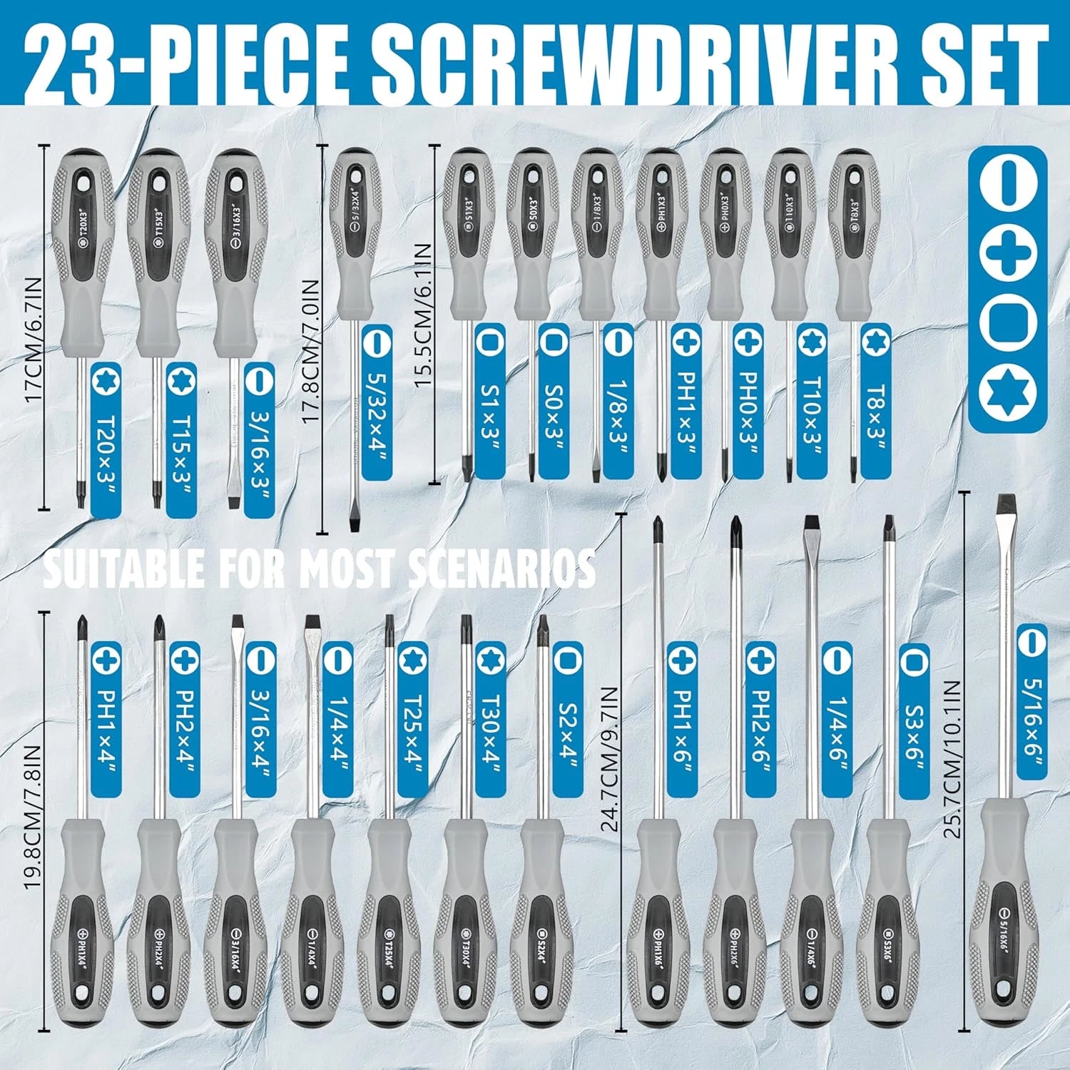 100-Piece Magnetic Screwdriver Set with Plastic Rack, Includes Slotted/Phillips/