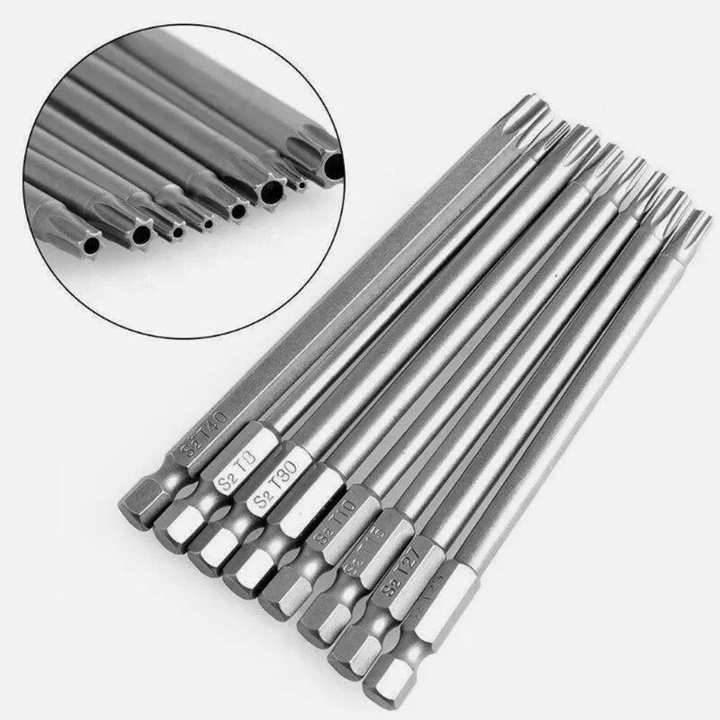 8PCS Torx Screwdriver Drill Bit Set 100MM Extra Long Hex Security Magnetic Head