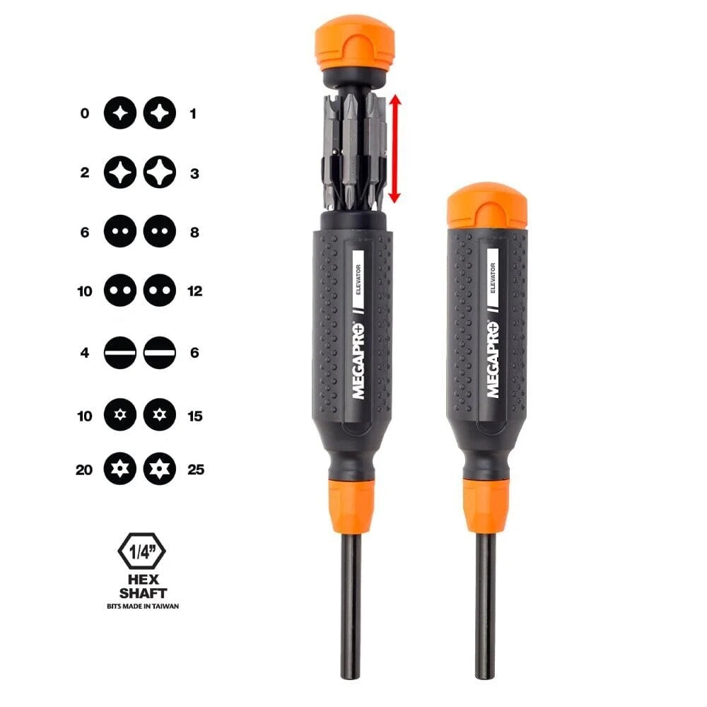 Megapro Elevator Tech Multi Bit Screwdriver Phillips Flat Torx Square Spanner