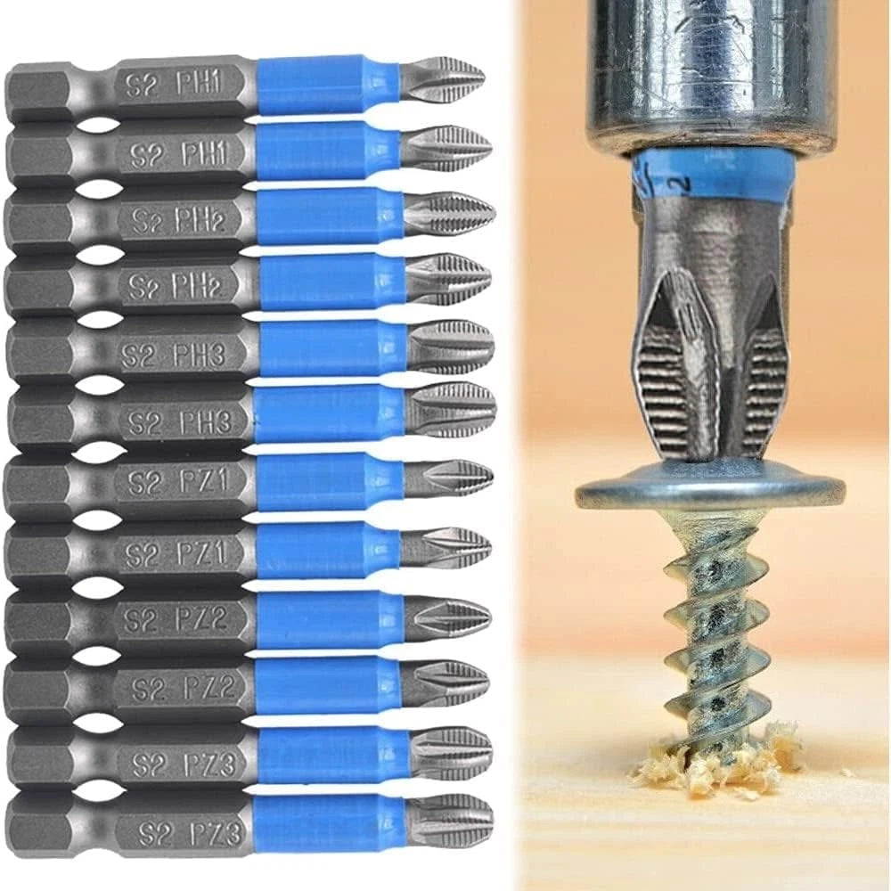 Fixinus 12 Pieces Magnetic Phillips & Pozidriv Screwdriver Bit Set, 1/4 Inch Hex