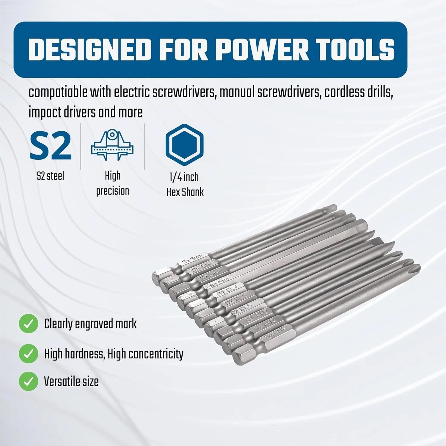 Durable 10-Piece S2 Steel Screwdriver Bit Set with Magnetic Tips - For All Tools