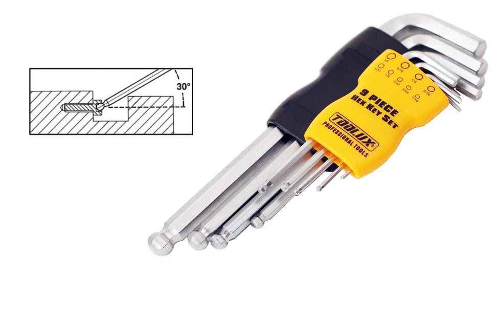 9pc Cr-V Allen Hex Key Wrench SAE Imperial (1/16" - 3/8") Option: Flat/Ball End