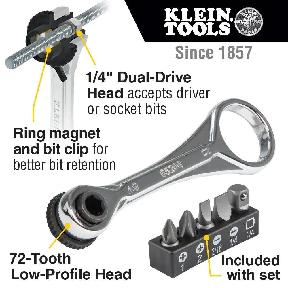 1/4 In. Drive Electrician'S Mini Ratchet with Screwdriver Bits and Adapter