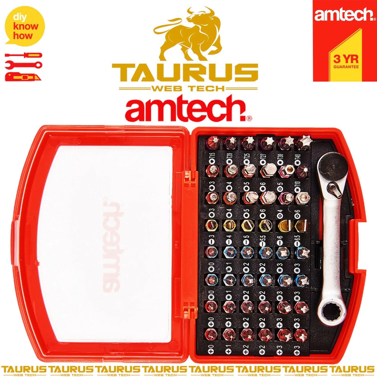 49x AMTECH COLOUR CODED Bit Set New Screwdriver Slotted Hex Torx Pozi Philips UK