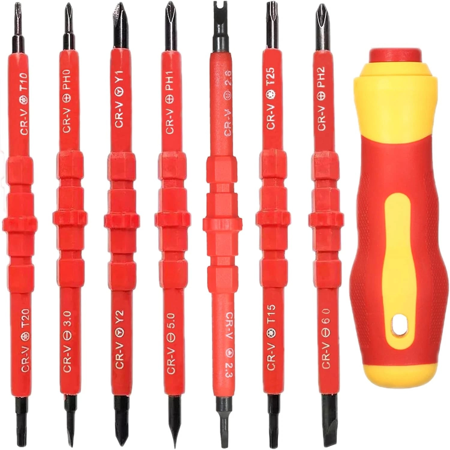 8Pc Insulated Screwdriver Set 500V Magnetic Tips Slotted Phillips Torx Black