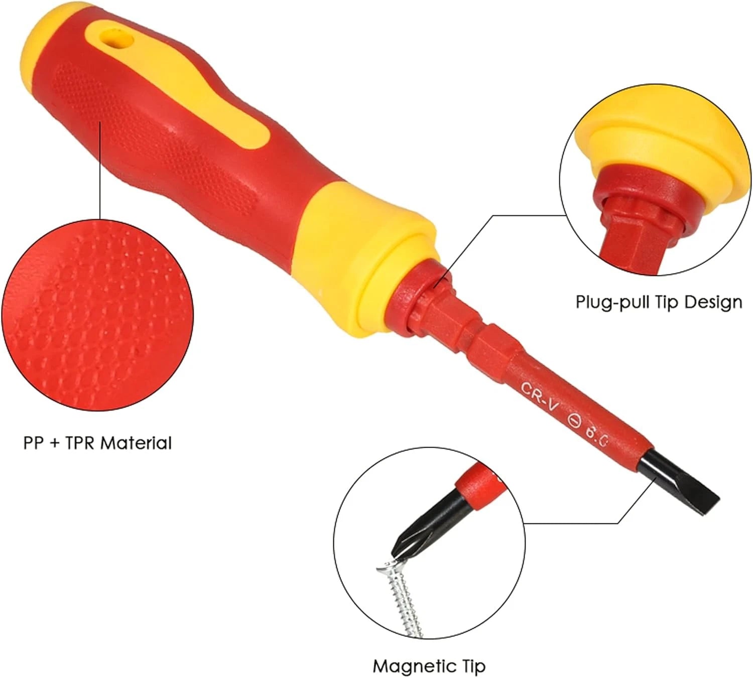 8Pc Insulated Screwdriver Set 500V Magnetic Tips Slotted Phillips Torx Black