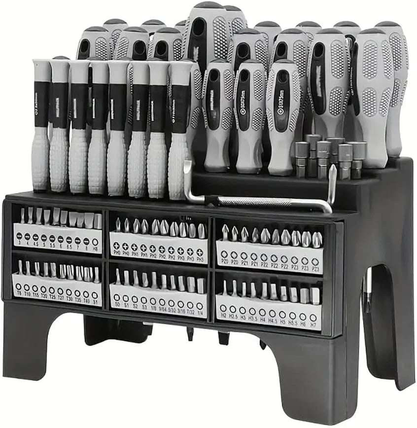 100-Piece Magnetic Screwdriver Set with Plastic Rack, Includes Slotted/Phillips/