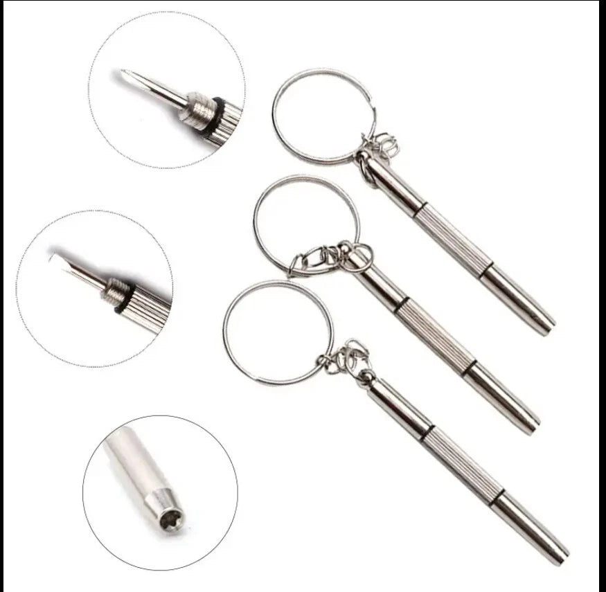 3 In 1 Mini Screwdriver Keyring Repair Set Multi Tool For Glasses, Phone, Watch