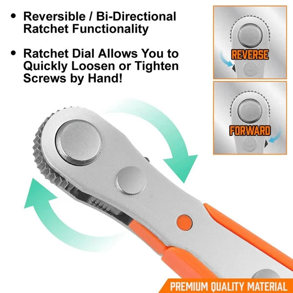 Ratcheting Right Angle Screwdriver Hex Drive 90 Degree Offset + 10pc Bits Set US