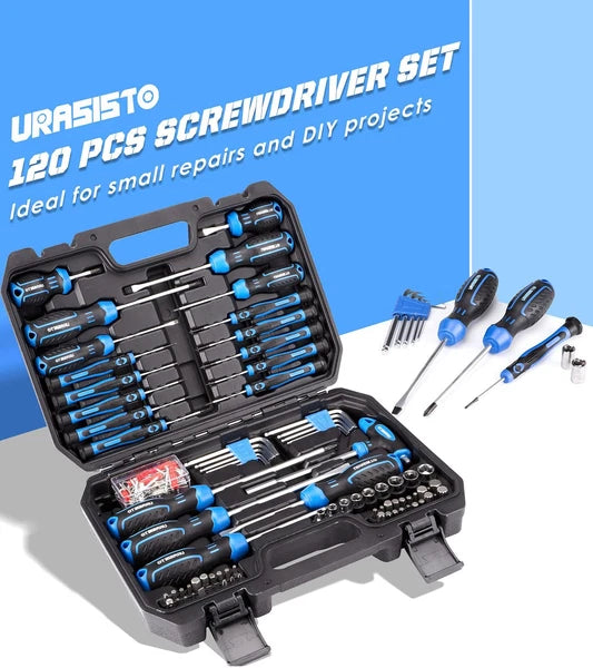 120-pieces Magnetic Screwdrivers Sets Includes Sockets, Slotted, Phillips, He...