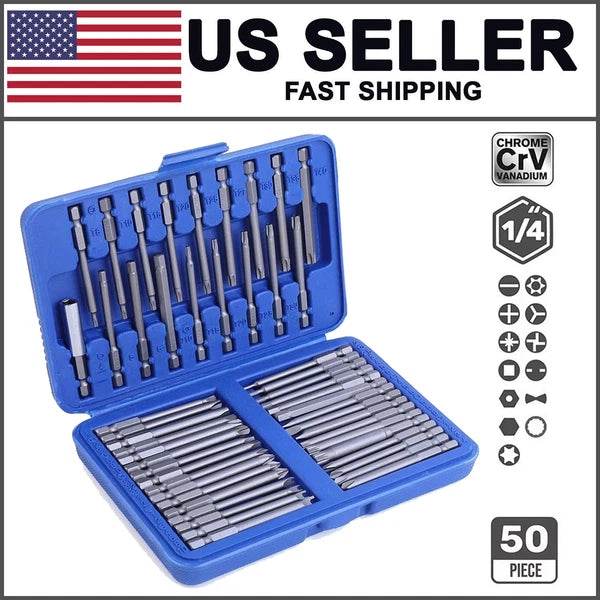 50Pc Long 75Mm Hex Torx Star Security Bit Set Tamper Proof Screwdriver With Case