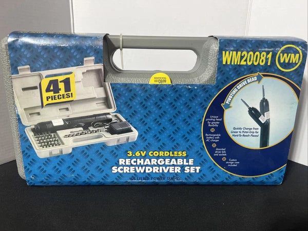 Rechargeable Screwdriver Set 41 Pieces 3.6V Pivoting Head. With Case. New Sealed
