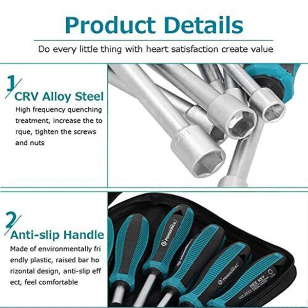 8/10Pcs Hex Nut Driver Socket Screwdriver Chrome Alloy Steel Deep Hole Set