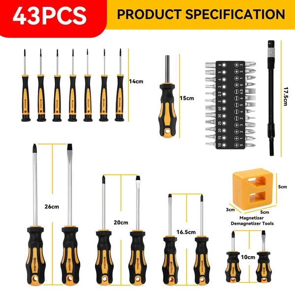 43-pc Magnetic Screwdriver Set w/ Case & Heat Shrink Repair Tool Kit