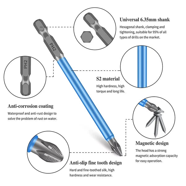 7~21 Magnetic screwdriver bit Bits set PH2 Anti-slip Hex Shank Screw Cross Head