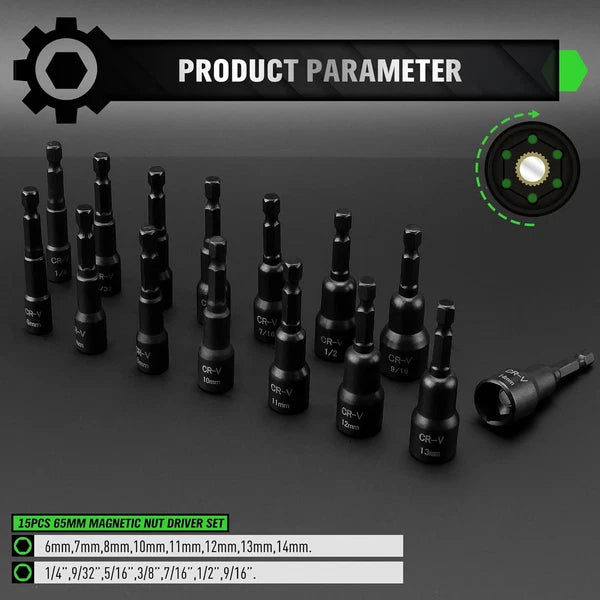 55-Piece Magnetic Nut Driver Set, Metric & SAE 1/4" Hex Shank, Impact Driver So