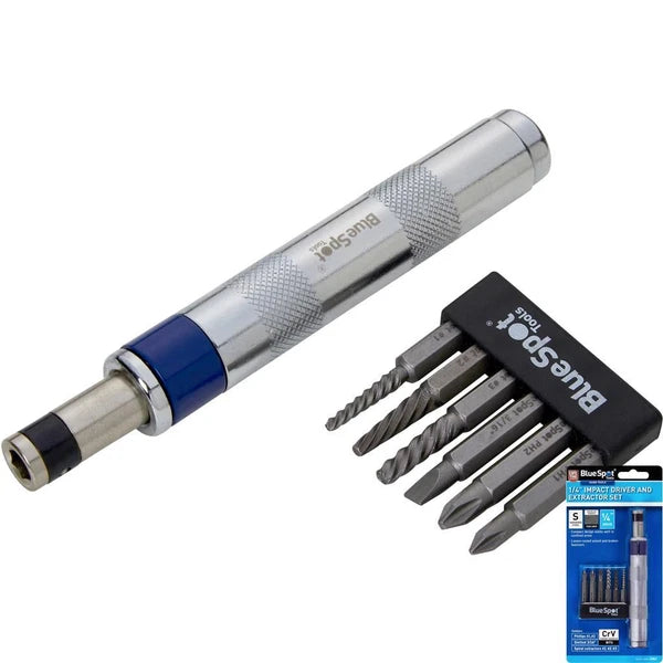 BlueSpot 1/4" Impact Driver And Extractor Phillips Slotted Bits Set Compact