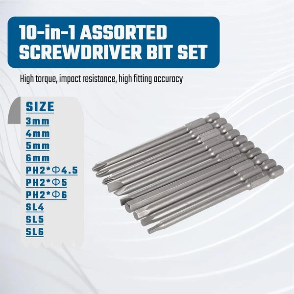 Durable 10-Piece S2 Steel Screwdriver Bit Set with Magnetic Tips - For All Tools
