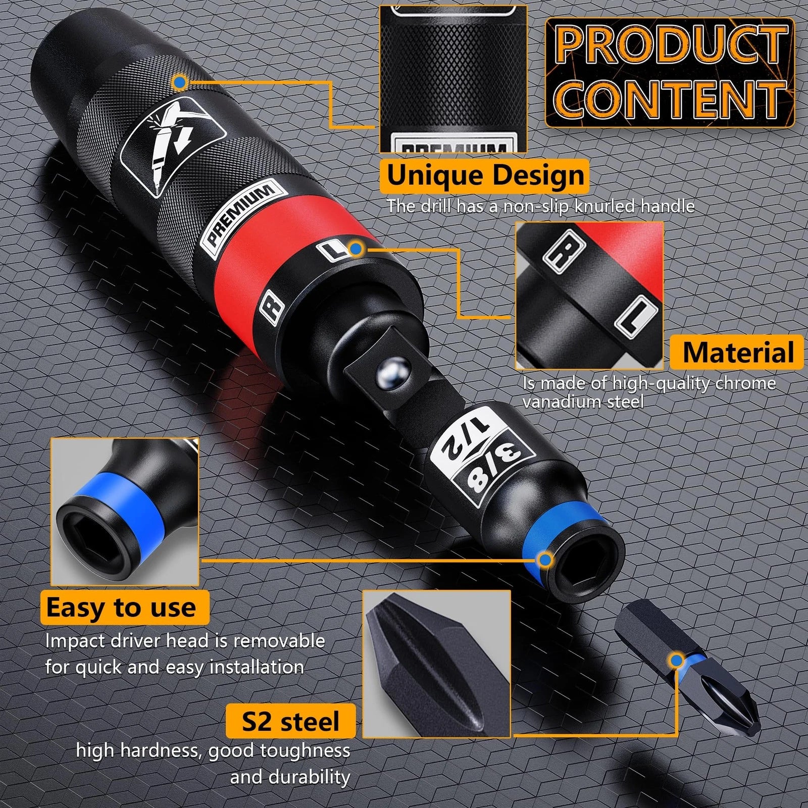 1/2" Hand Impact Screwdriver Set, 13 PCS Manual Reversible Impact Driver Kit,...