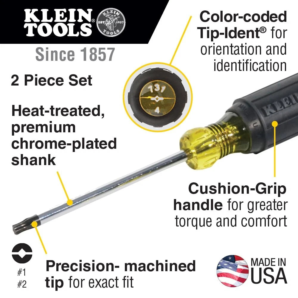 Klein Tools Screwdriver Set 4 Inch Combo Tip Black Yellow Fixed Blade Usa Made