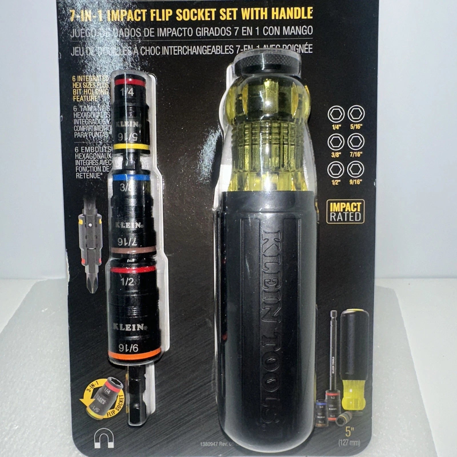 Brand New Klein Tools 32900R 7-In-1 Impact Flip Socket Set With 5” Handle