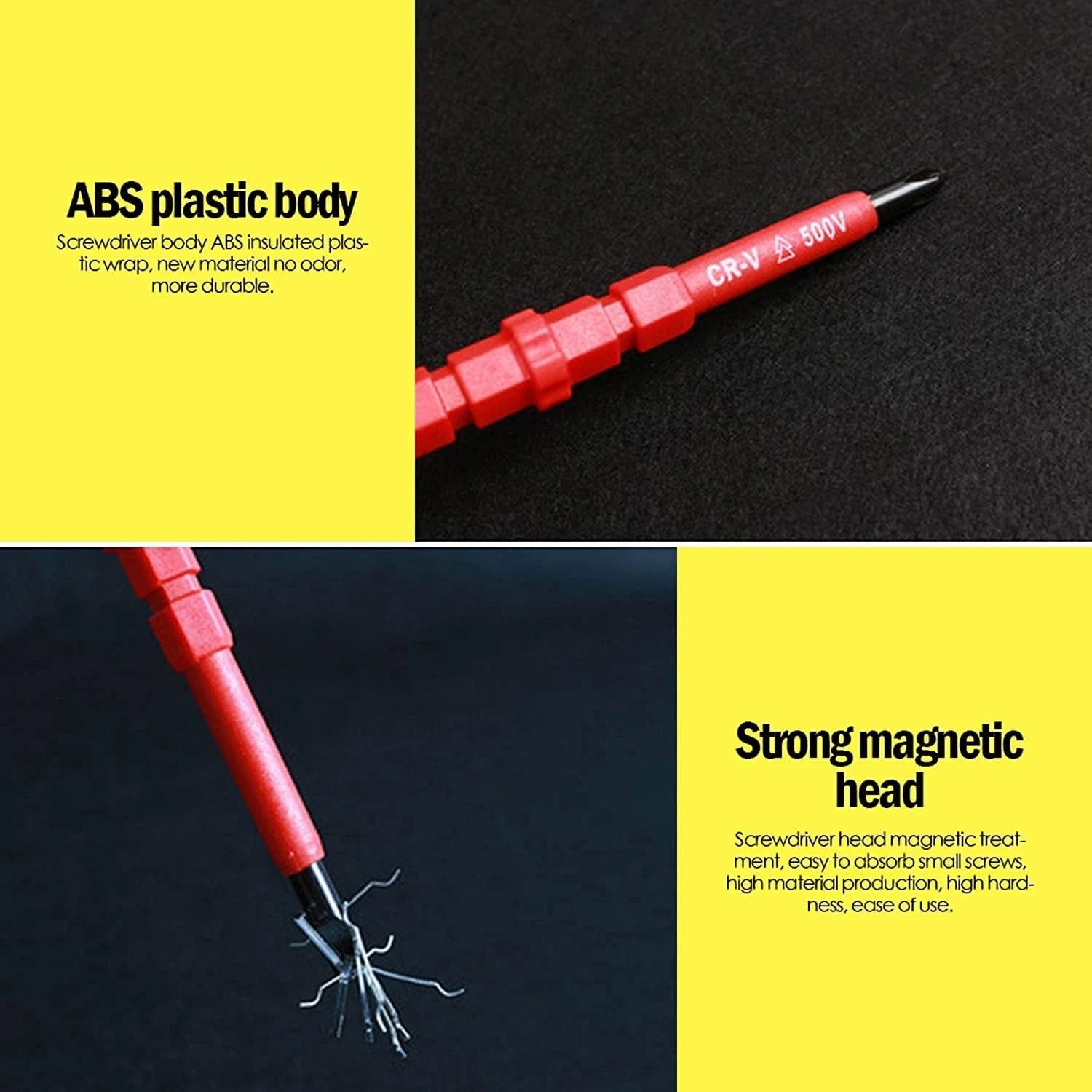 8Pc Insulated Screwdriver Set 500V Magnetic Tips Slotted Phillips Torx Black