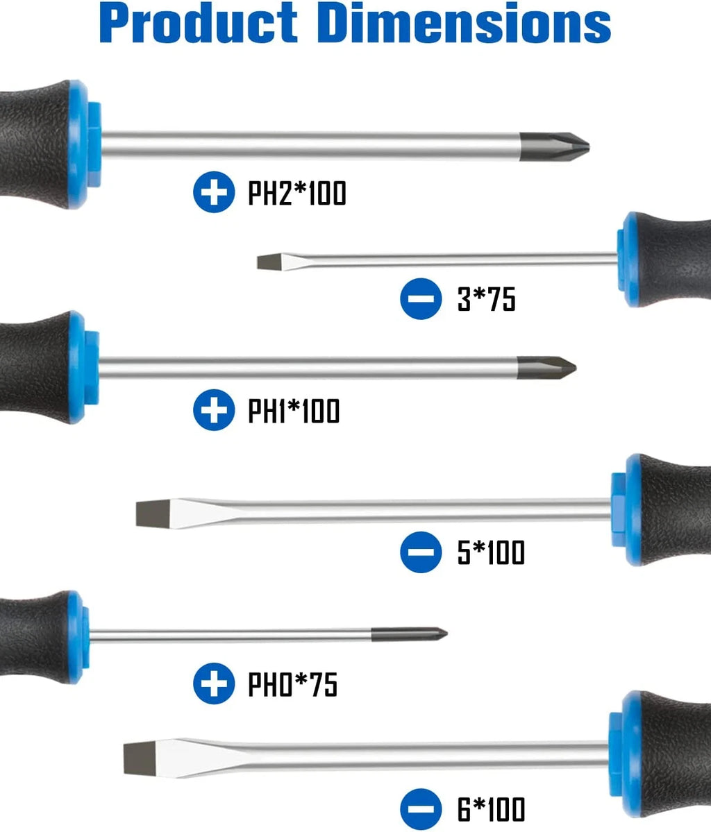 ROTATION 6PCS Magnetic Tip Screwdriver Set, 3 Phillips and 3 Flat, Professional