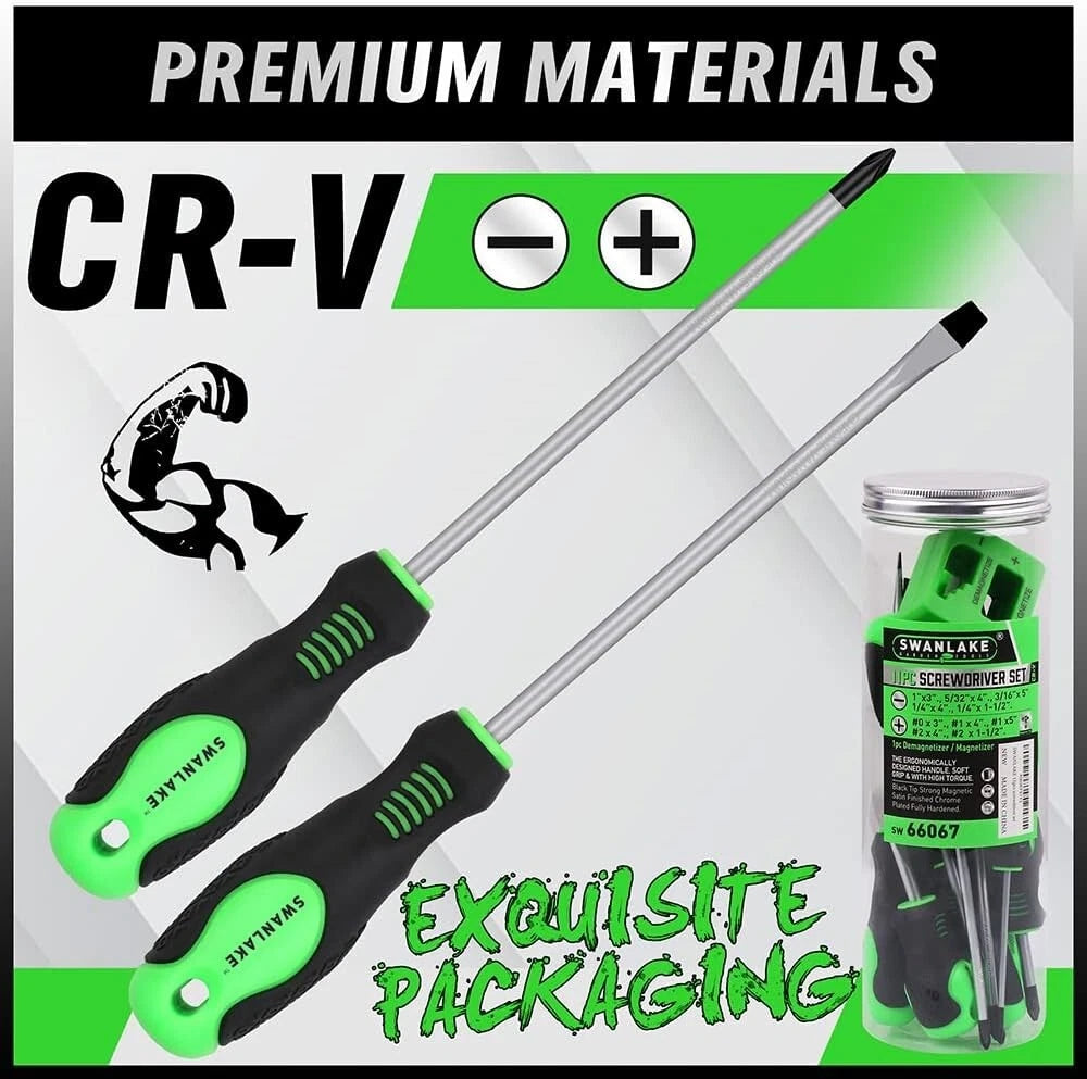 SWANLAKE 11PCS Screwdriver Set, Magnetic 5 Phillips and 5 Flat Head 11 Piece