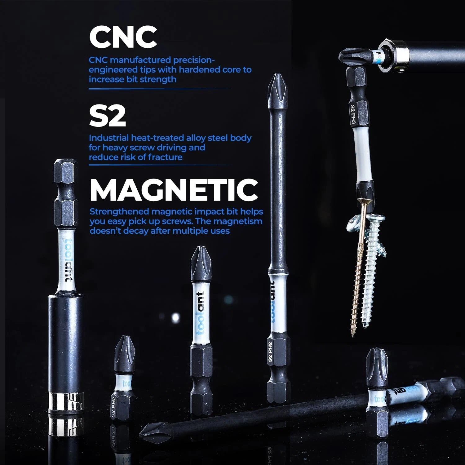 6 Inch Long Phillips Bit#2 Magnetic anti Slip Impact Screwdriver Bits Set,10Pcs