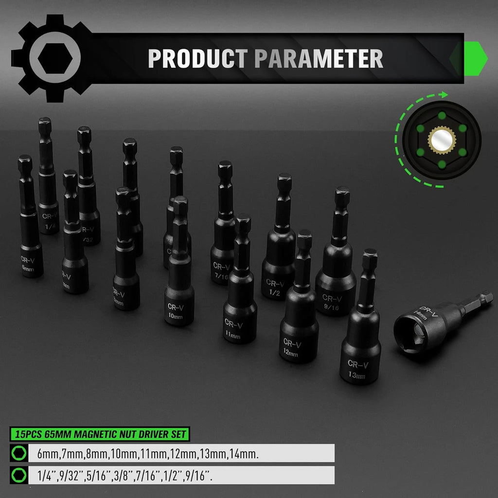 55-Piece Magnetic Nut Driver Set, Metric & SAE 1/4" Hex Shank, Impact Driver So