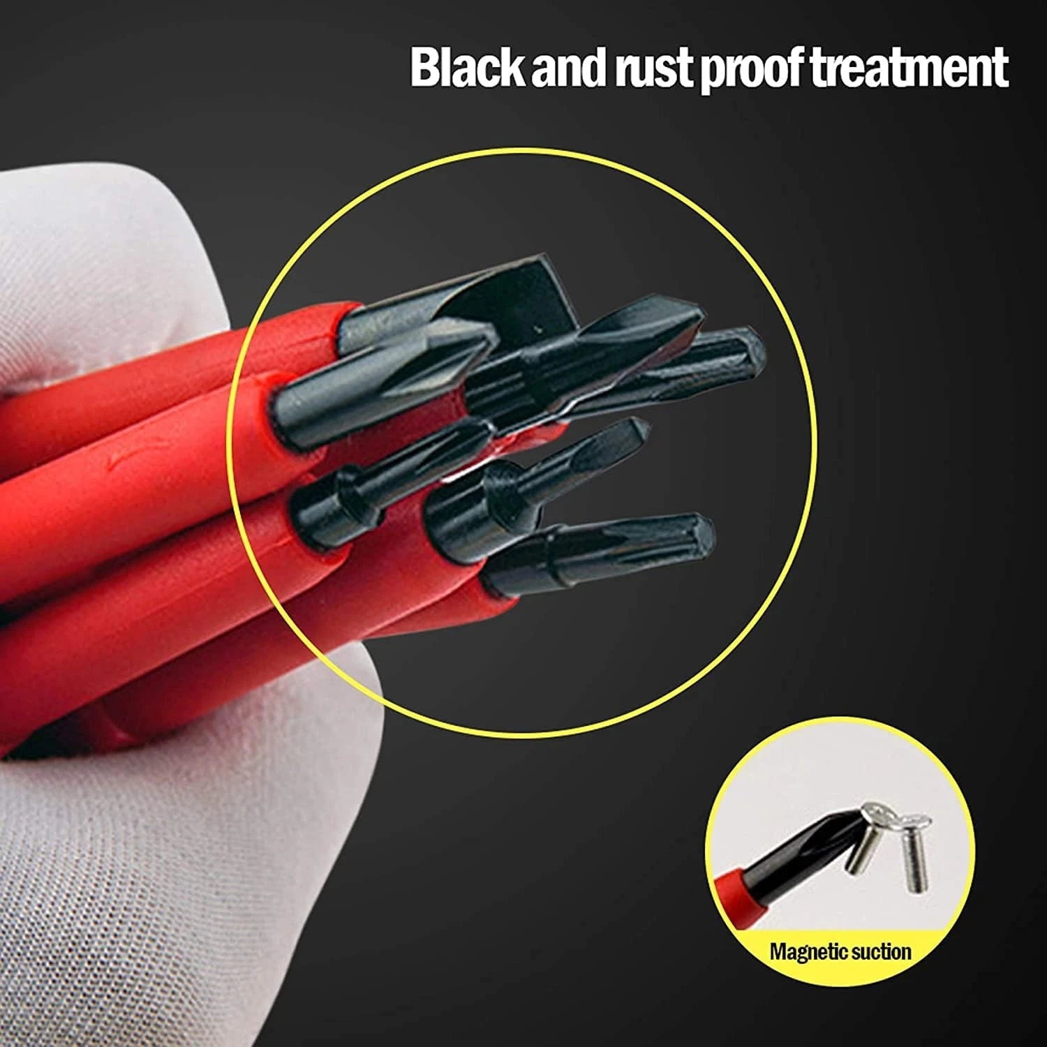 8Pc Insulated Screwdriver Set 500V Magnetic Tips Slotted Phillips Torx Black