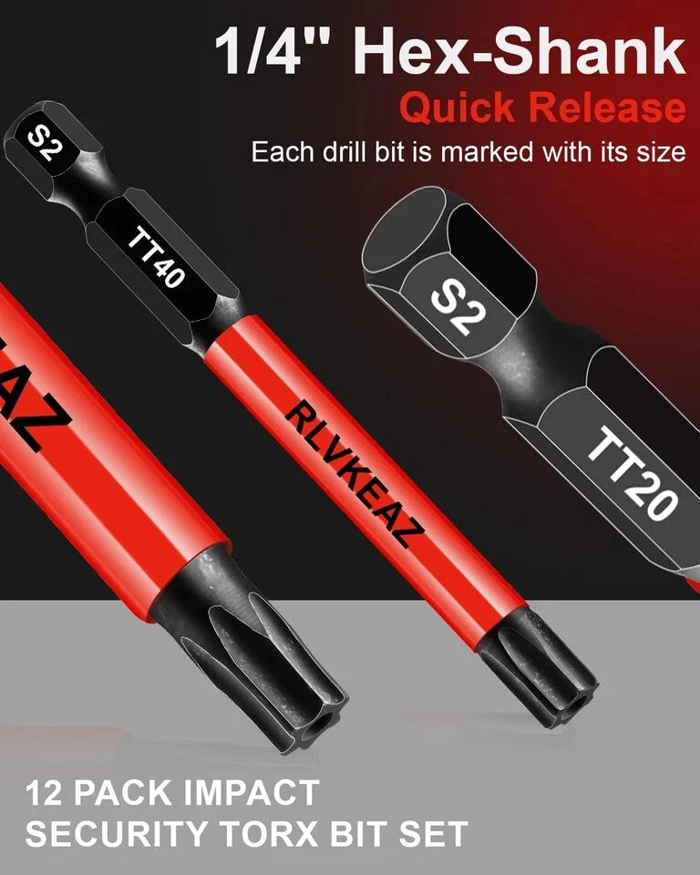 12-Piece Impact Security Torx Bit Set (T5-T40), 3-Inch Long S2 Steel USA*