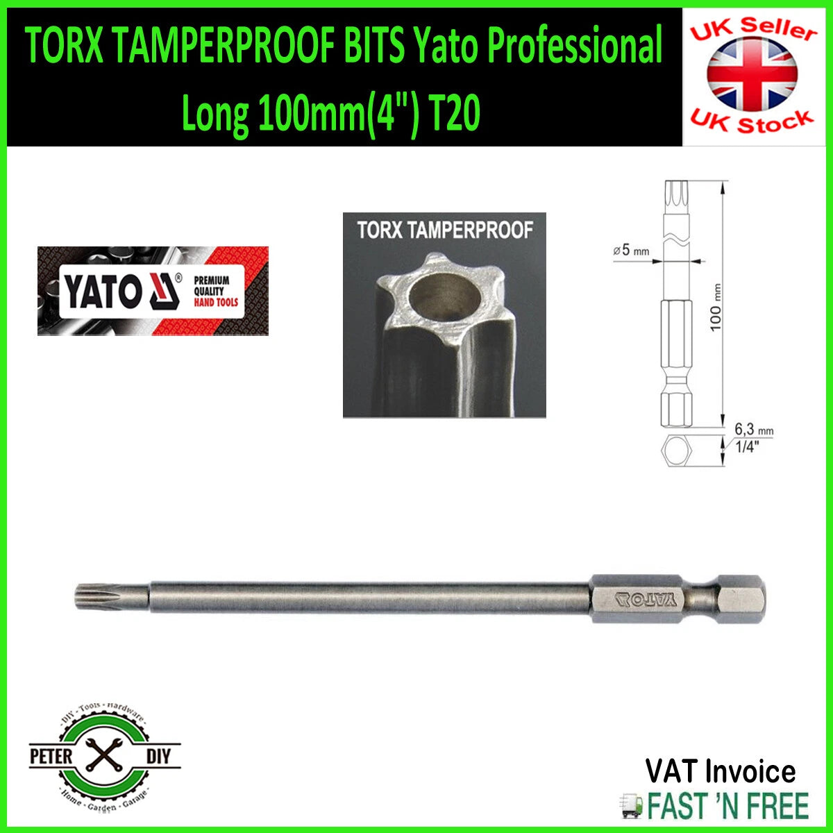 TORX TAMPERPROOF BITS Yato Professional Long 100mm(4") T10 T15 T20 T25 T27 T30