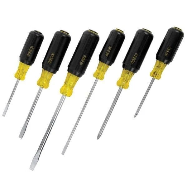 Stanley Screwdriver Set Alloy Steel Cross-Ground Tips Rubber Grip Handle 6-Piece