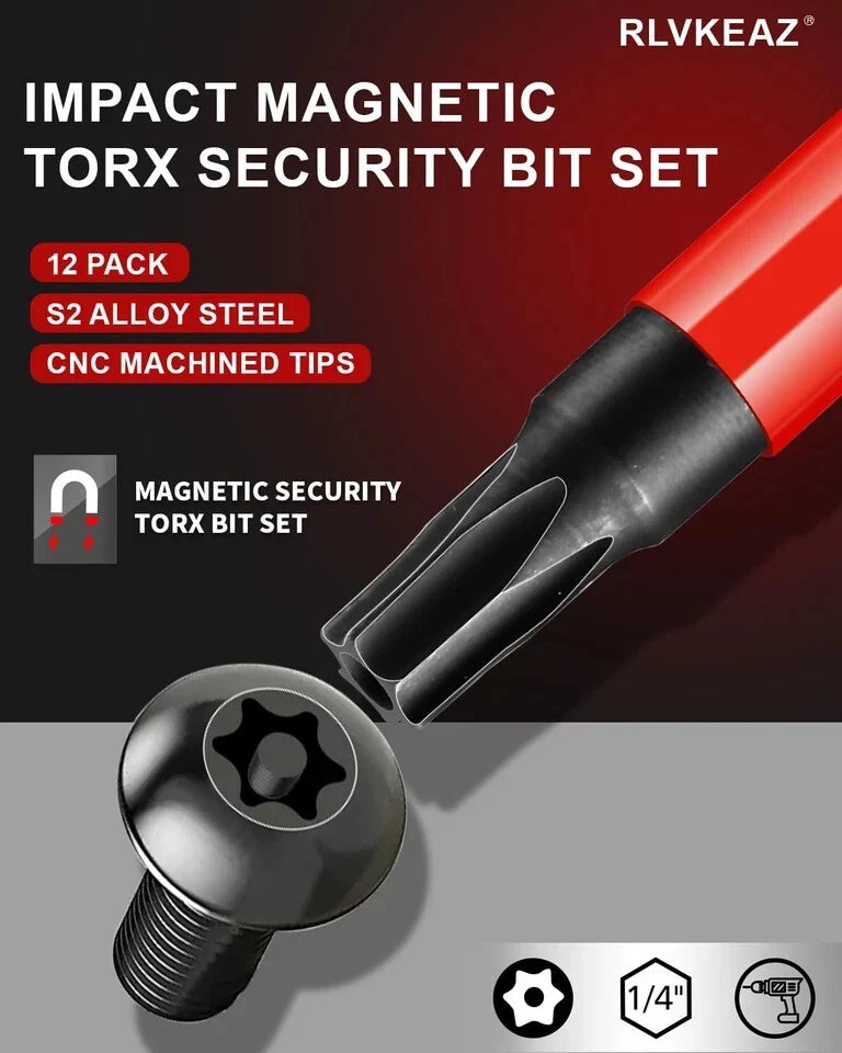 12-Piece Impact Security Torx Bit Set (T5-T40), 3-Inch Long S2 Steel USA*