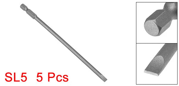 5pcs SL5 6" 1/4" Hex Shank Slotted Tip Magnetic Flat Head Screwdriver Bits S2