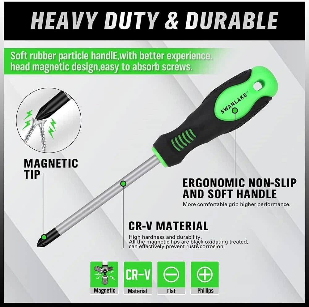 SWANLAKE 11PCS Screwdriver Set, Magnetic 5 Phillips and 5 Flat Head 11 Piece