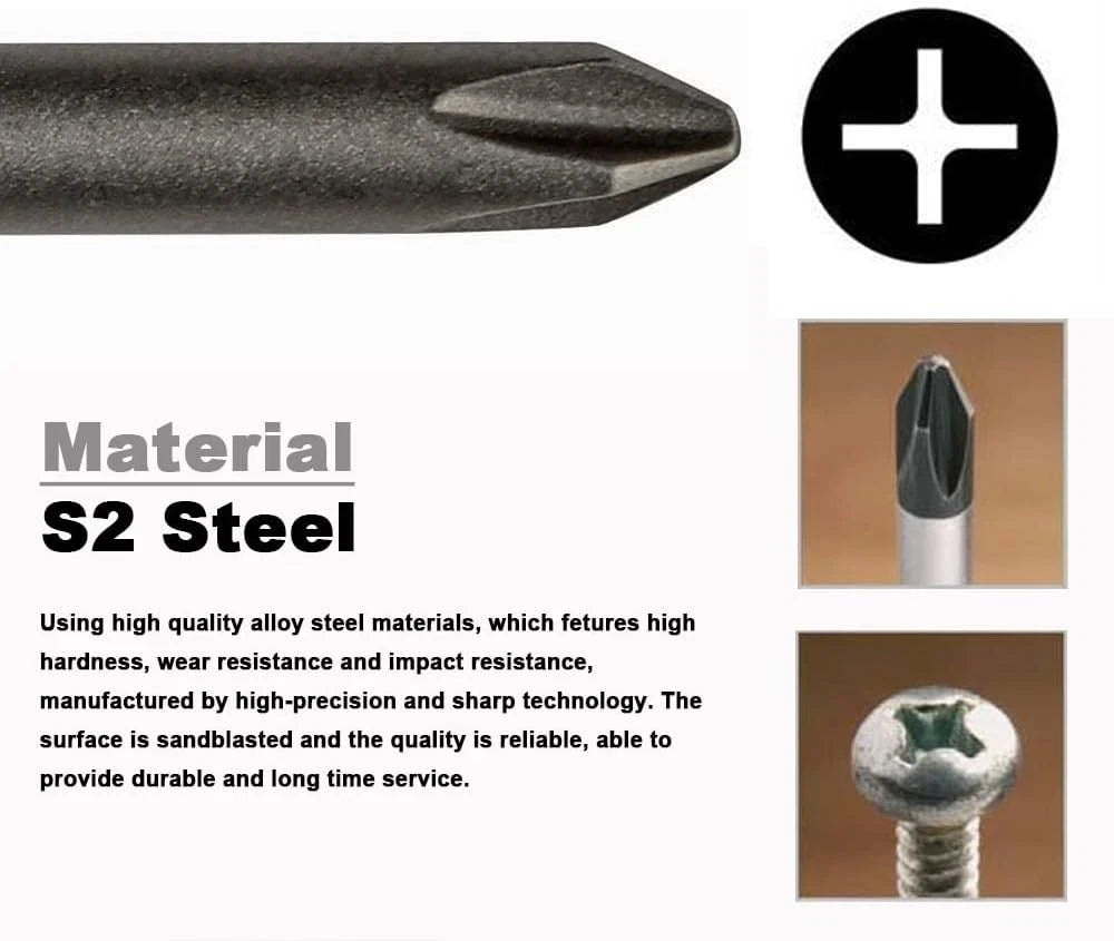 Precision 10PCS Phillips Screwdriver Bit Set - 4 Inch S2 Steel with Magnetic Tip