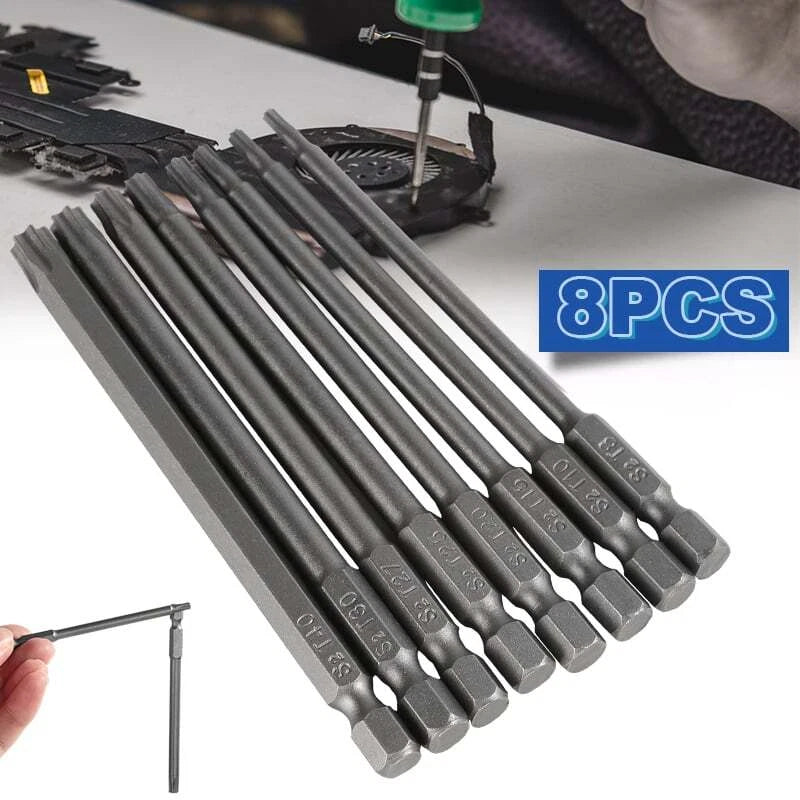8PCS Torx Screwdriver Drill Bit Set 100MM Extra Long Hex Security Magnetic Head