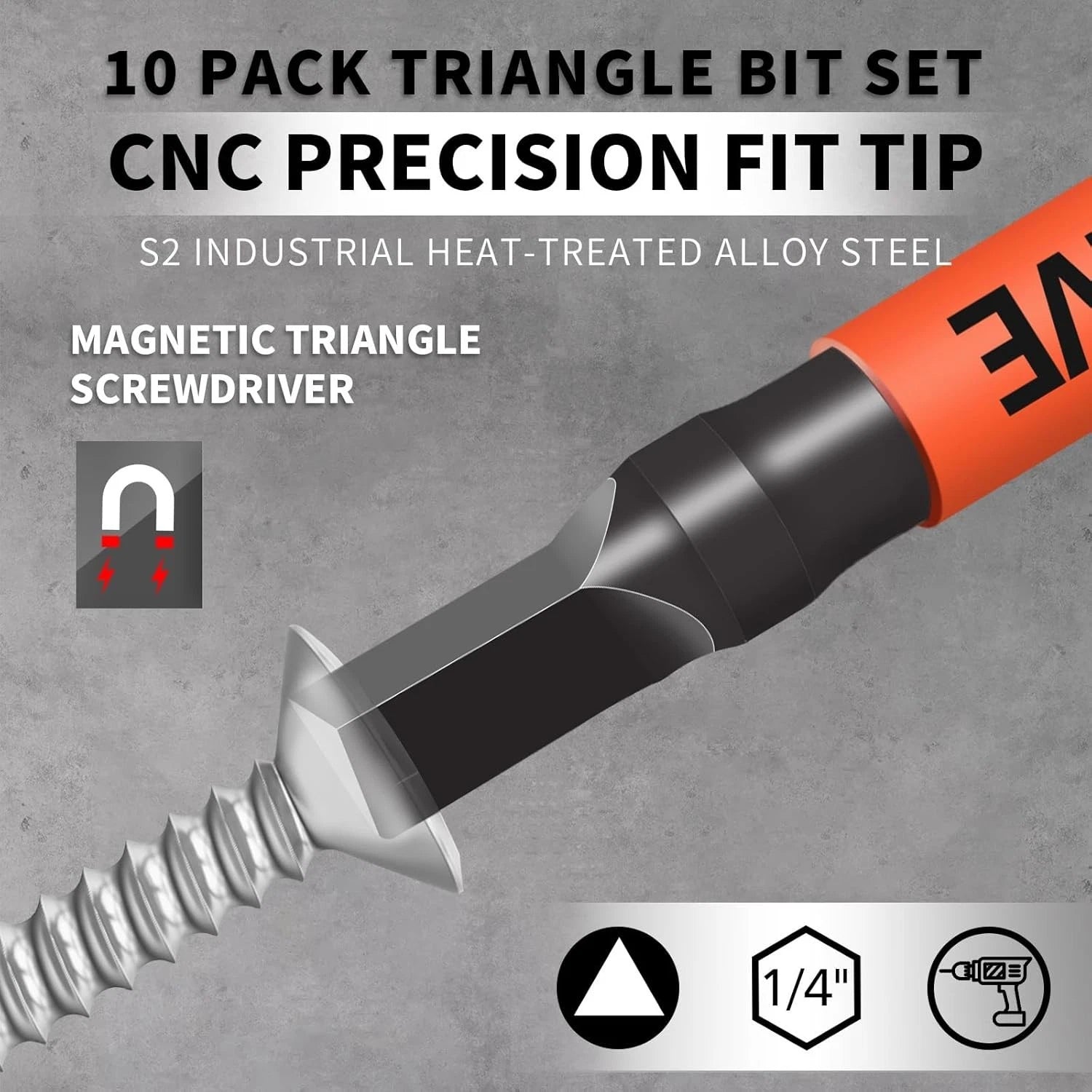 10-Pack Triangle Screwdriver Set - Premium S2 Steel Triangle Bit Set (2.56" Long